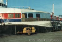SRN4 Swift (GH-2004) being repaired after an incident at Dover -   (The <a href='http://www.hovercraft-museum.org/' target='_blank'>Hovercraft Museum Trust</a>).